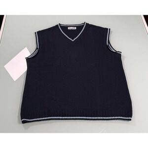 VTG 90s Sailor Sweater Vest Mens M Navy V-neck Cotton Blend Preppy